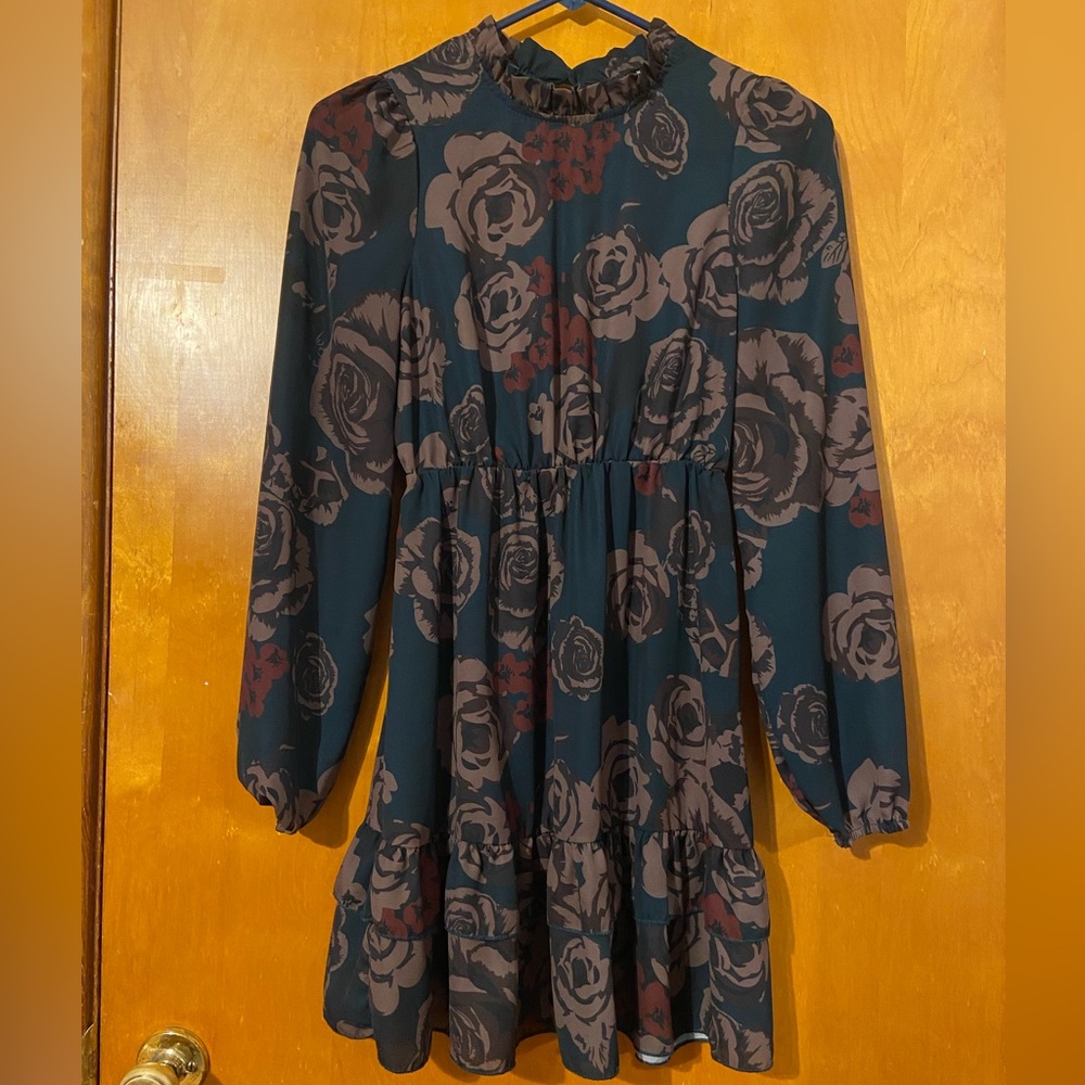 SHEIN Dark Floral Long Sleeve Dress